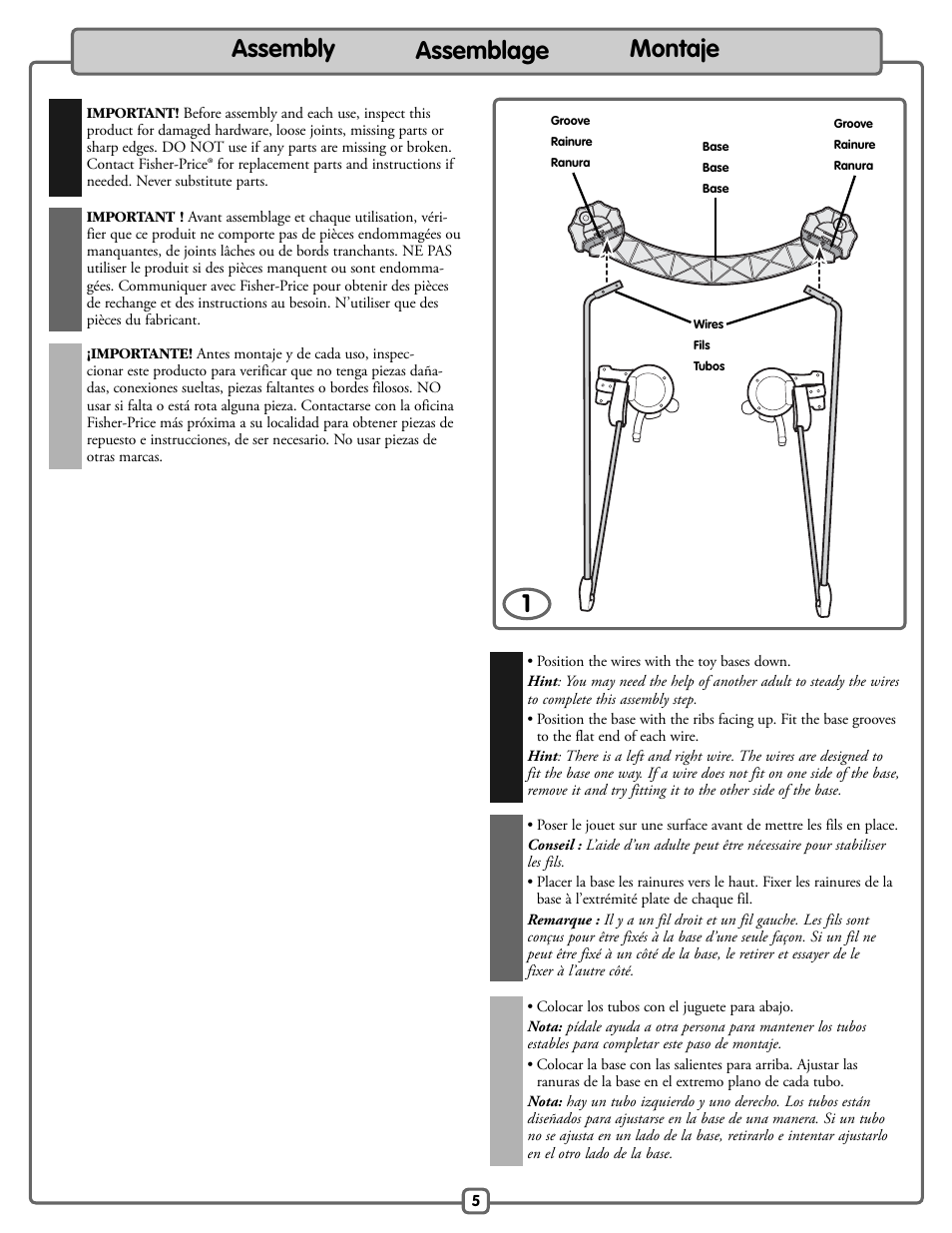 Assembly assemblage montaje | Fisher-Price H9479 User Manual | Page 5 / 20