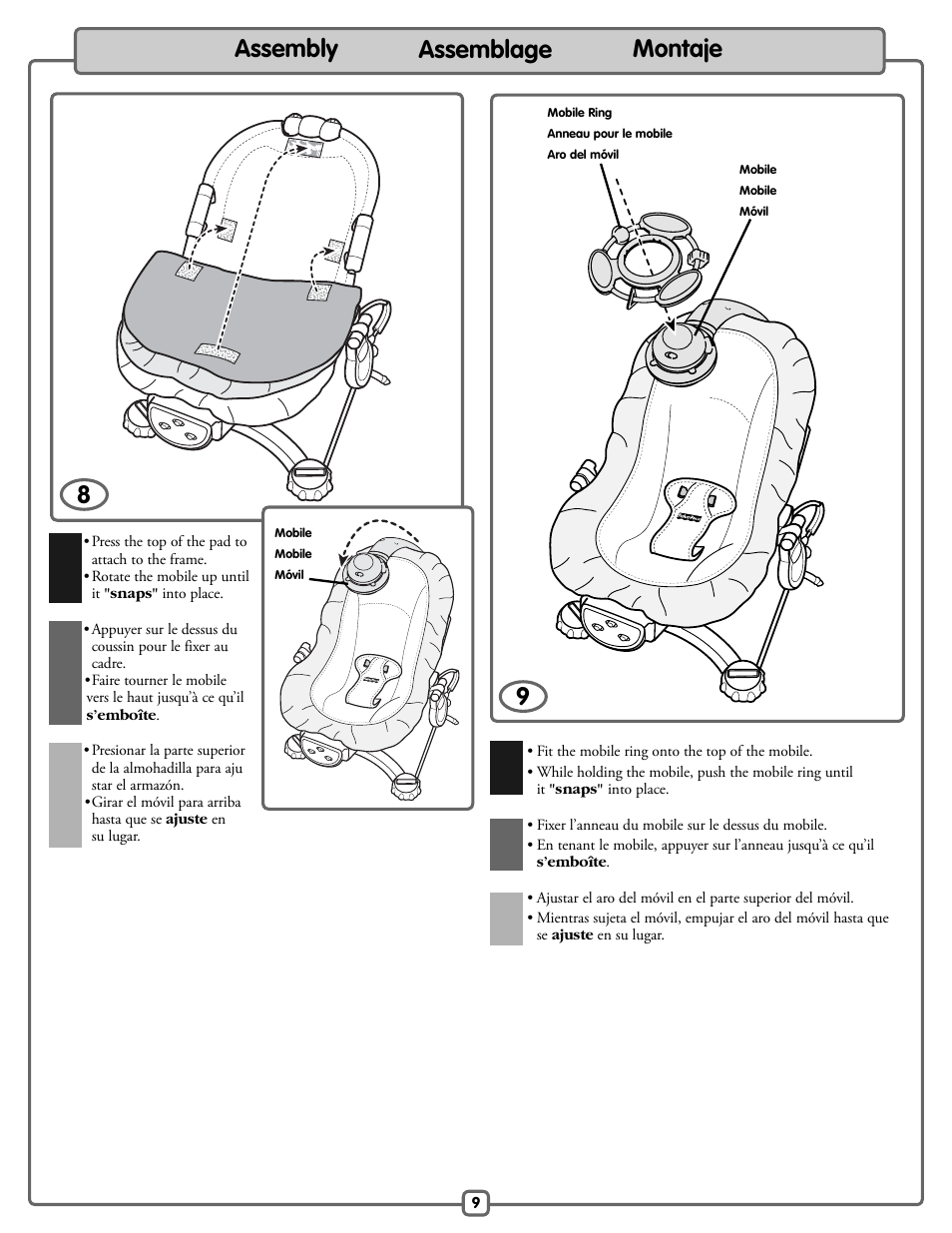 Assembly assemblage montaje 8 | Fisher-Price H9479 User Manual | Page 9 / 20