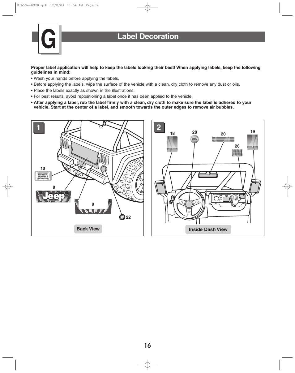 Label decoration | Fisher-Price B7659 User Manual | Page 16 / 28