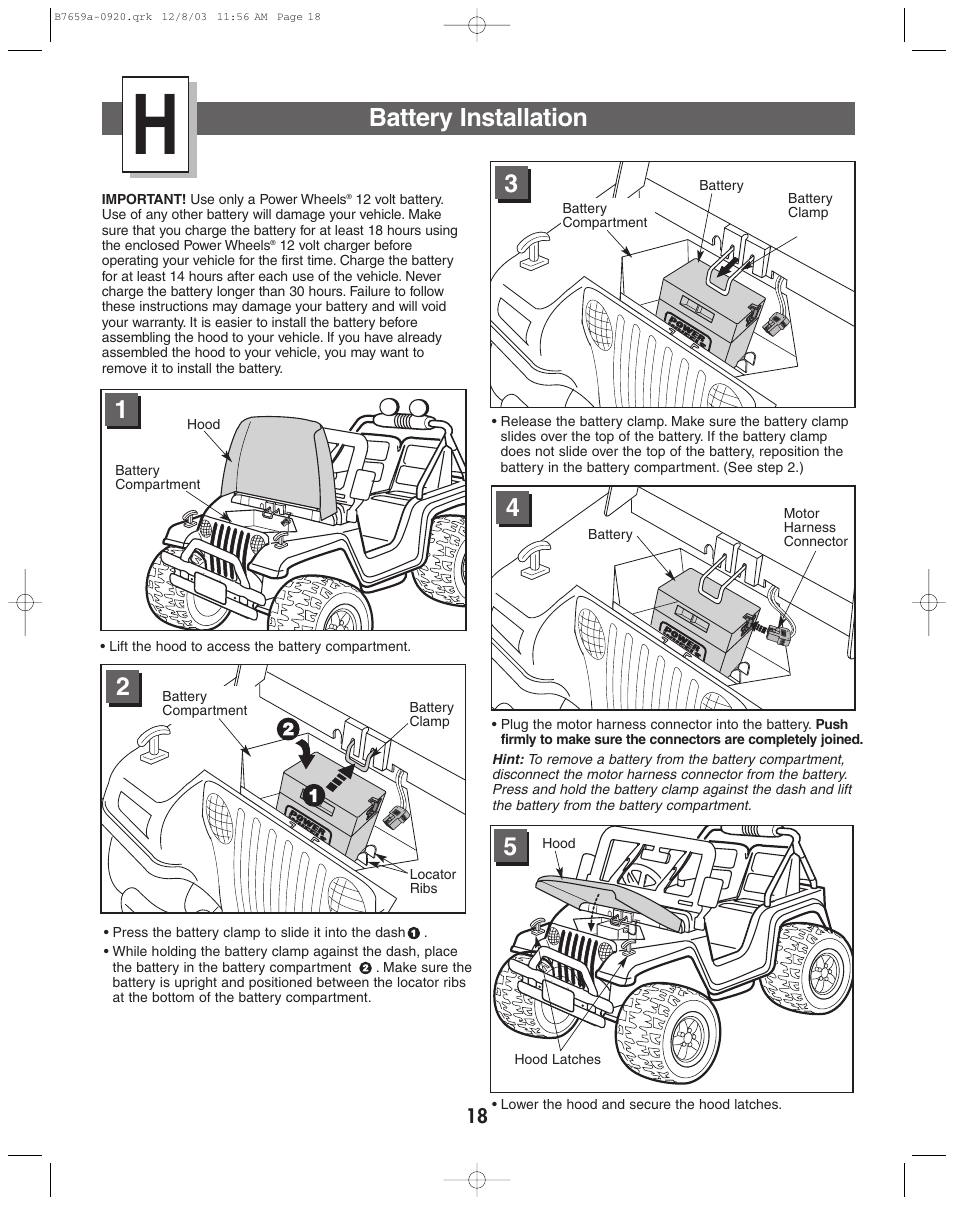 Battery installation | Fisher-Price B7659 User Manual | Page 18 / 28