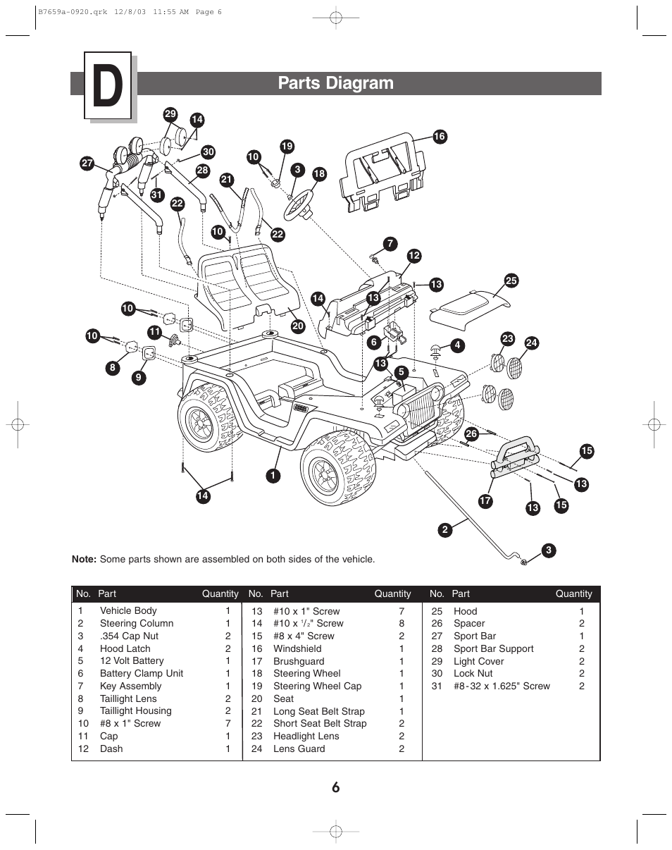 Parts diagram | Fisher-Price B7659 User Manual | Page 6 / 28