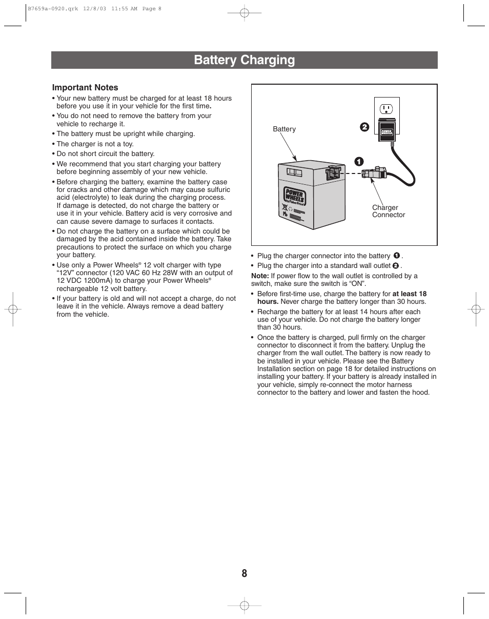 Battery charging | Fisher-Price B7659 User Manual | Page 8 / 28