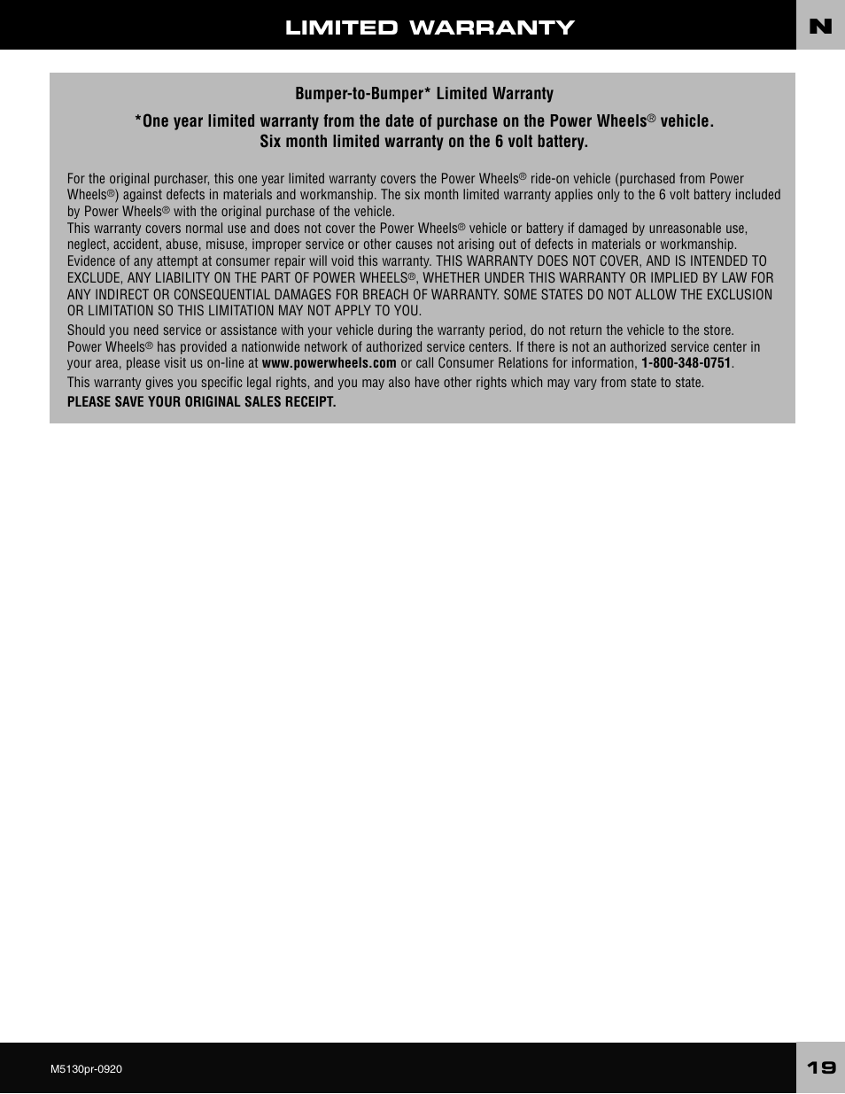 Limited warranty | Fisher-Price KART M5130 User Manual | Page 19 / 24