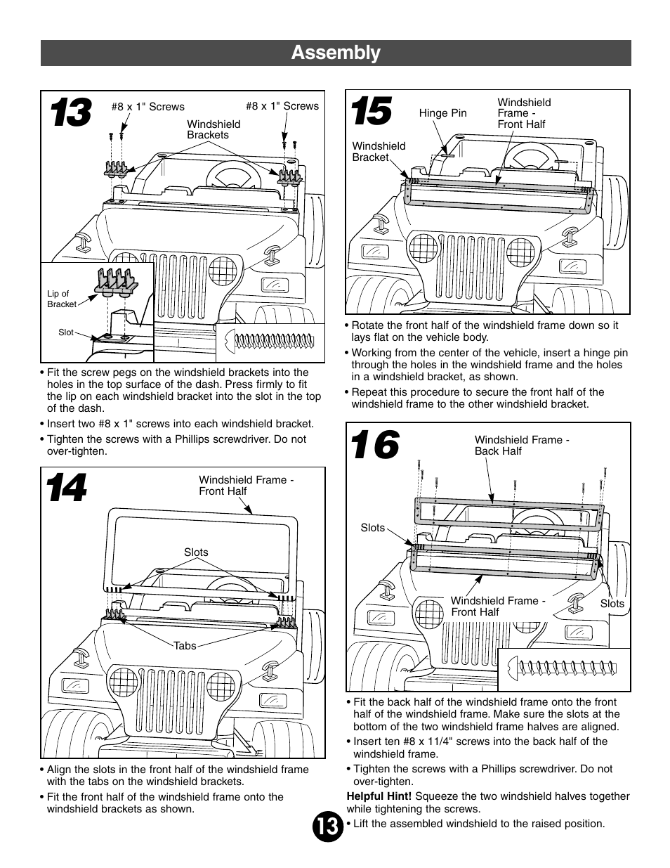 Assembly | Fisher-Price JEEP WRANGLAR 74020 User Manual | Page 13 / 31