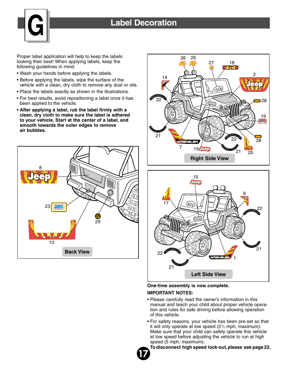 Label decoration | Fisher-Price JEEP WRANGLAR 74020 User Manual | Page 17 / 31