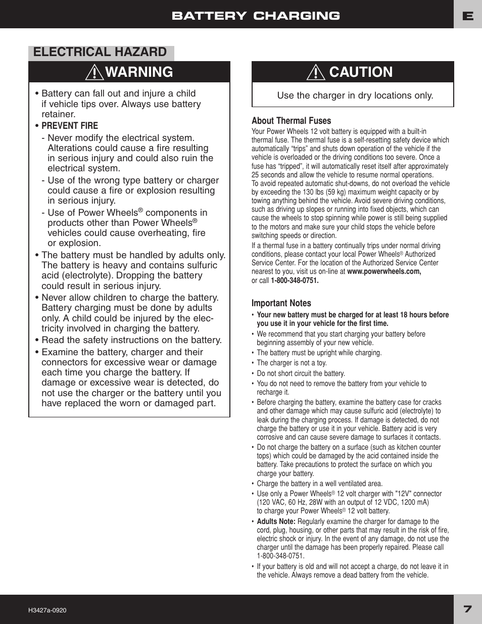 Warning caution, Electrical hazard, Battery charging | Fisher-Price BARBIE JAMMIN' JEEP H3427 User Manual | Page 7 / 28