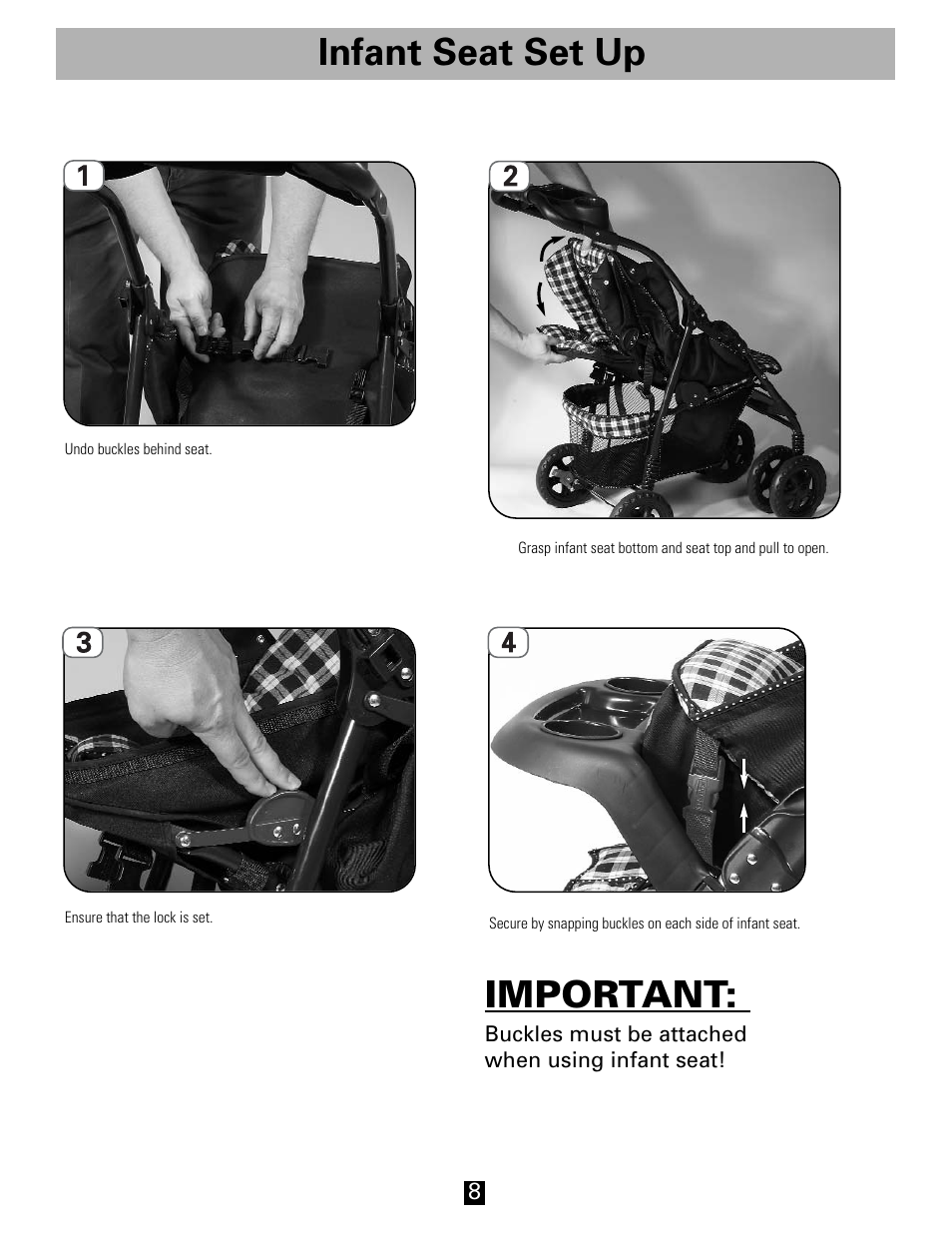 Infant seat set up, Important | Fisher-Price FP3456 User Manual | Page 8 / 12