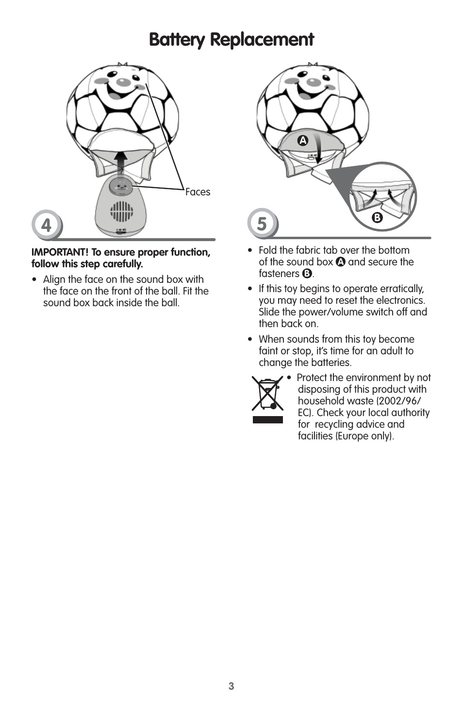 Battery replacement | Fisher-Price V2760 User Manual | Page 3 / 6