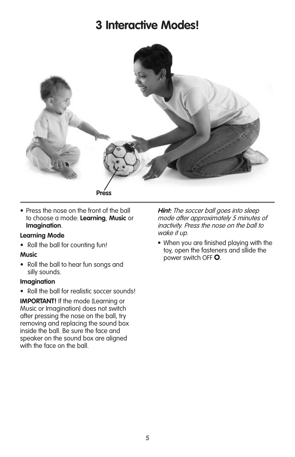 3 interactive modes | Fisher-Price V2760 User Manual | Page 5 / 6