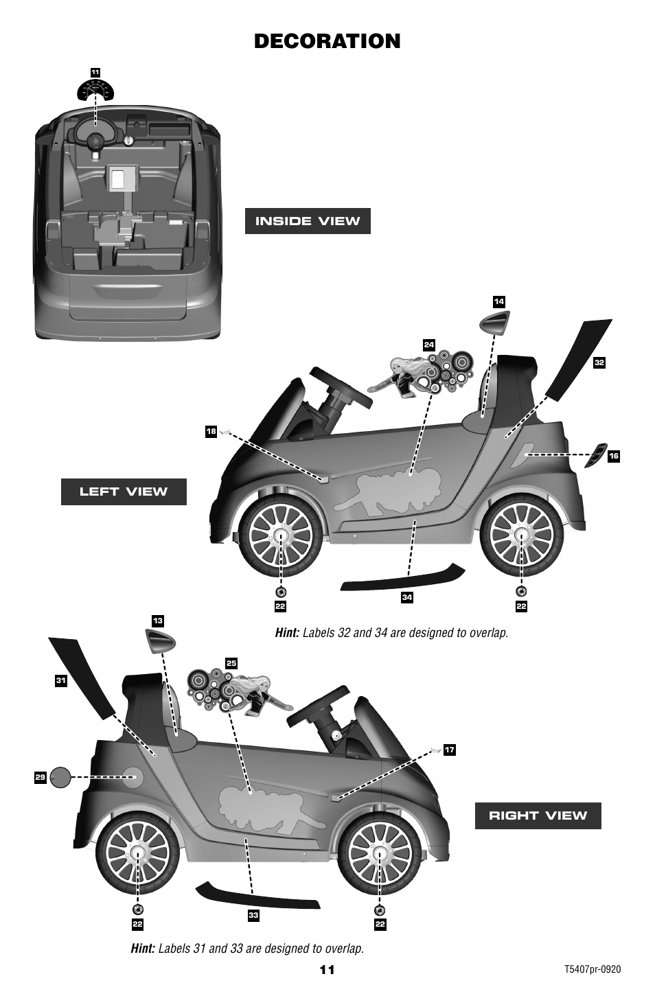 Decoration, Left view inside view right view | Fisher-Price SMART T5407 User Manual | Page 11 / 20