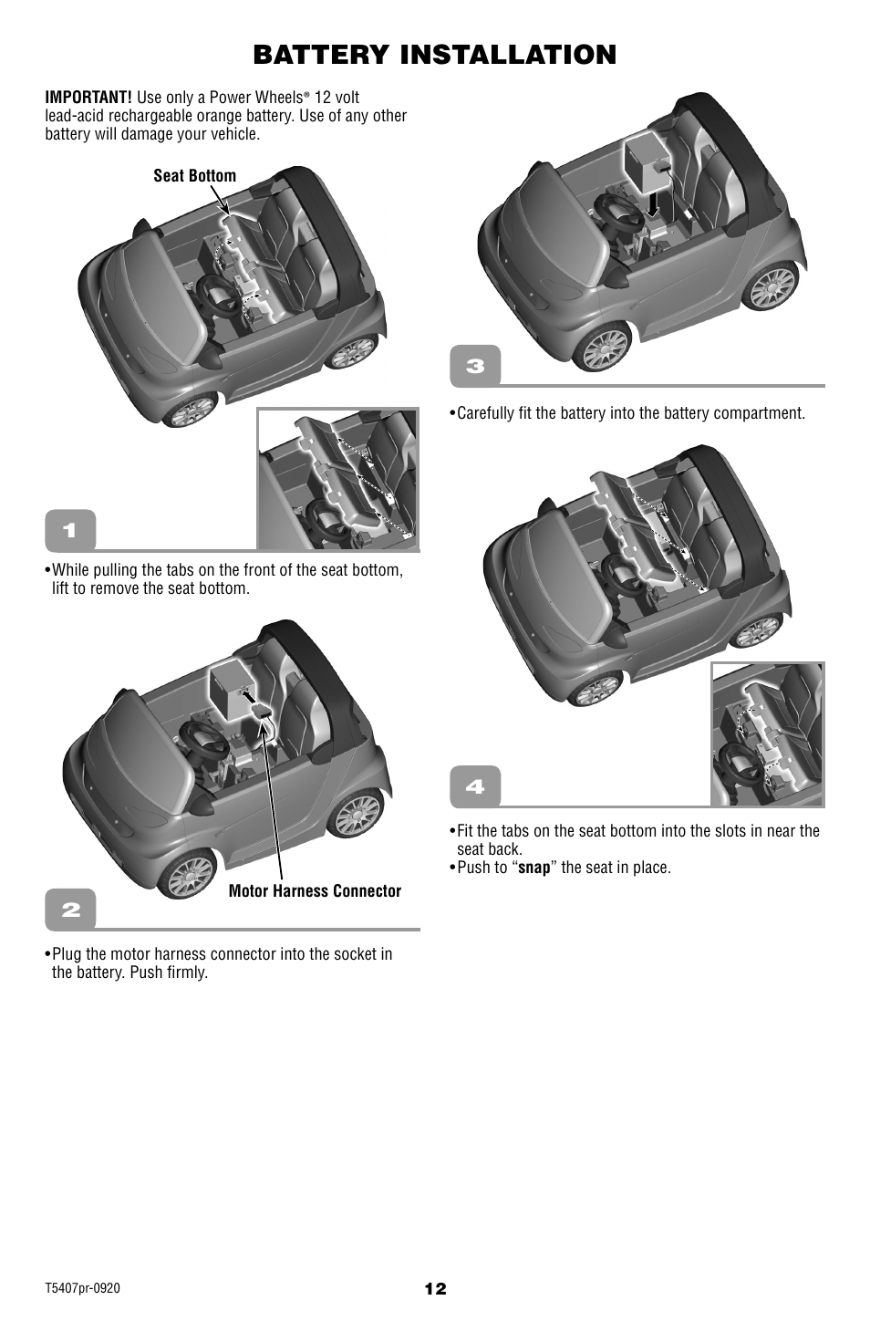 Battery installation | Fisher-Price SMART T5407 User Manual | Page 12 / 20