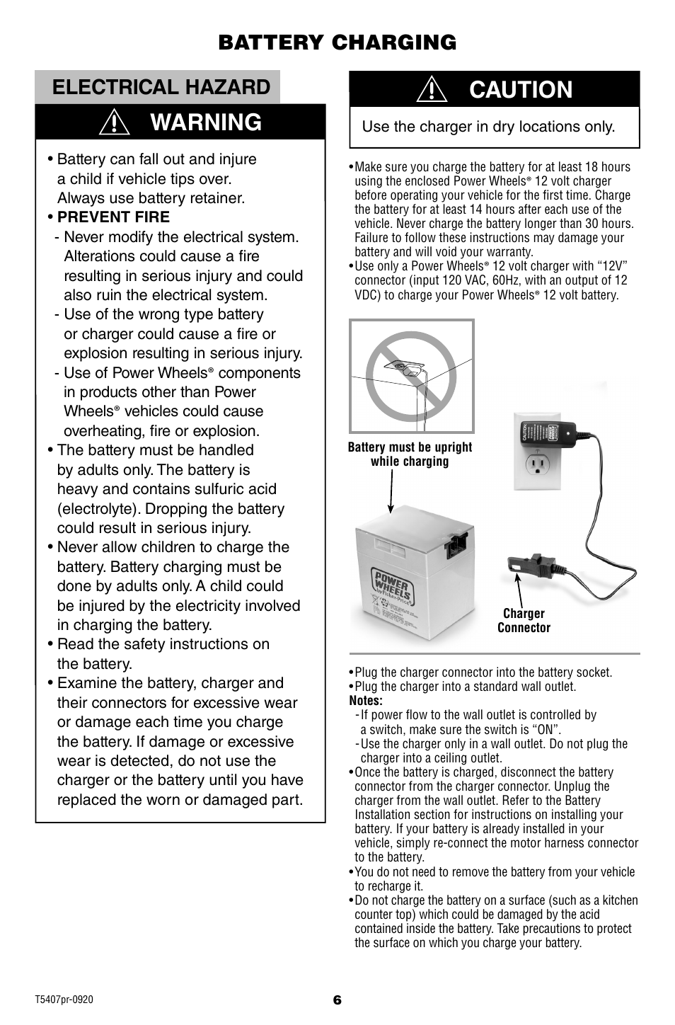Warning caution, Electrical hazard, Battery charging | Fisher-Price SMART T5407 User Manual | Page 6 / 20