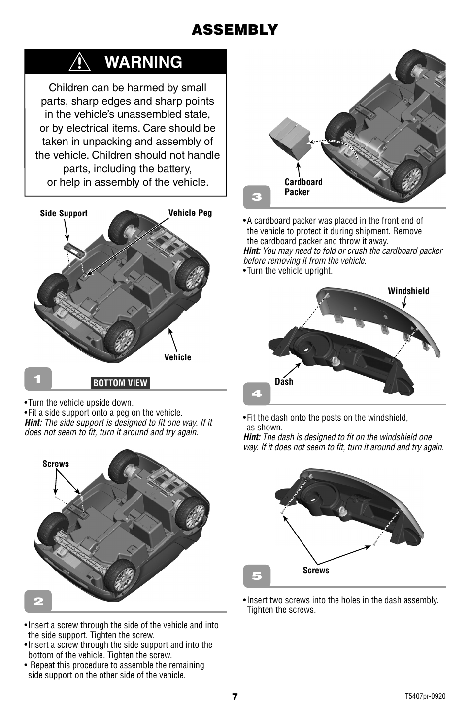 Warning, Assembly | Fisher-Price SMART T5407 User Manual | Page 7 / 20