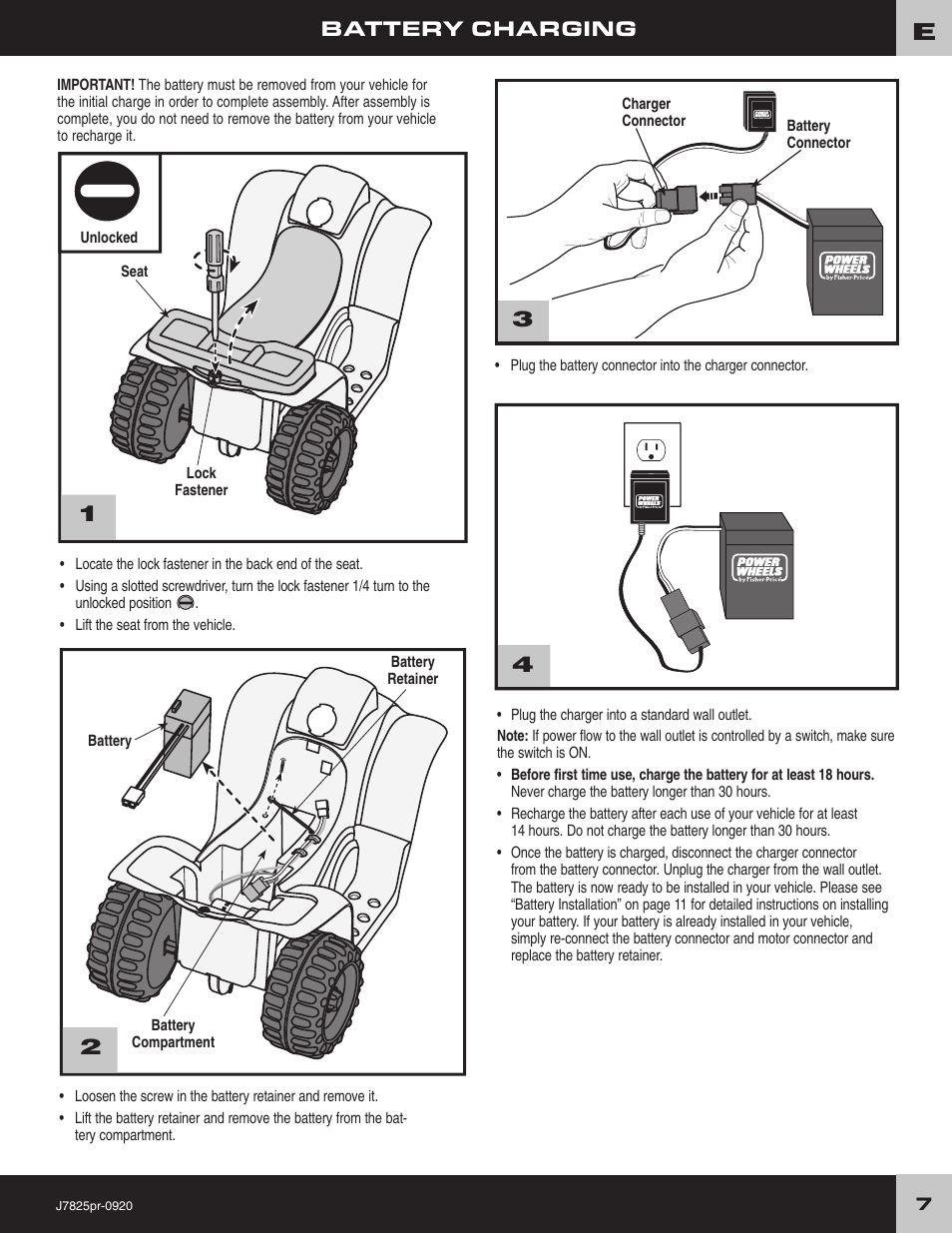 Battery charging | Fisher-Price LIL'QUAD J7825 User Manual | Page 7 / 20