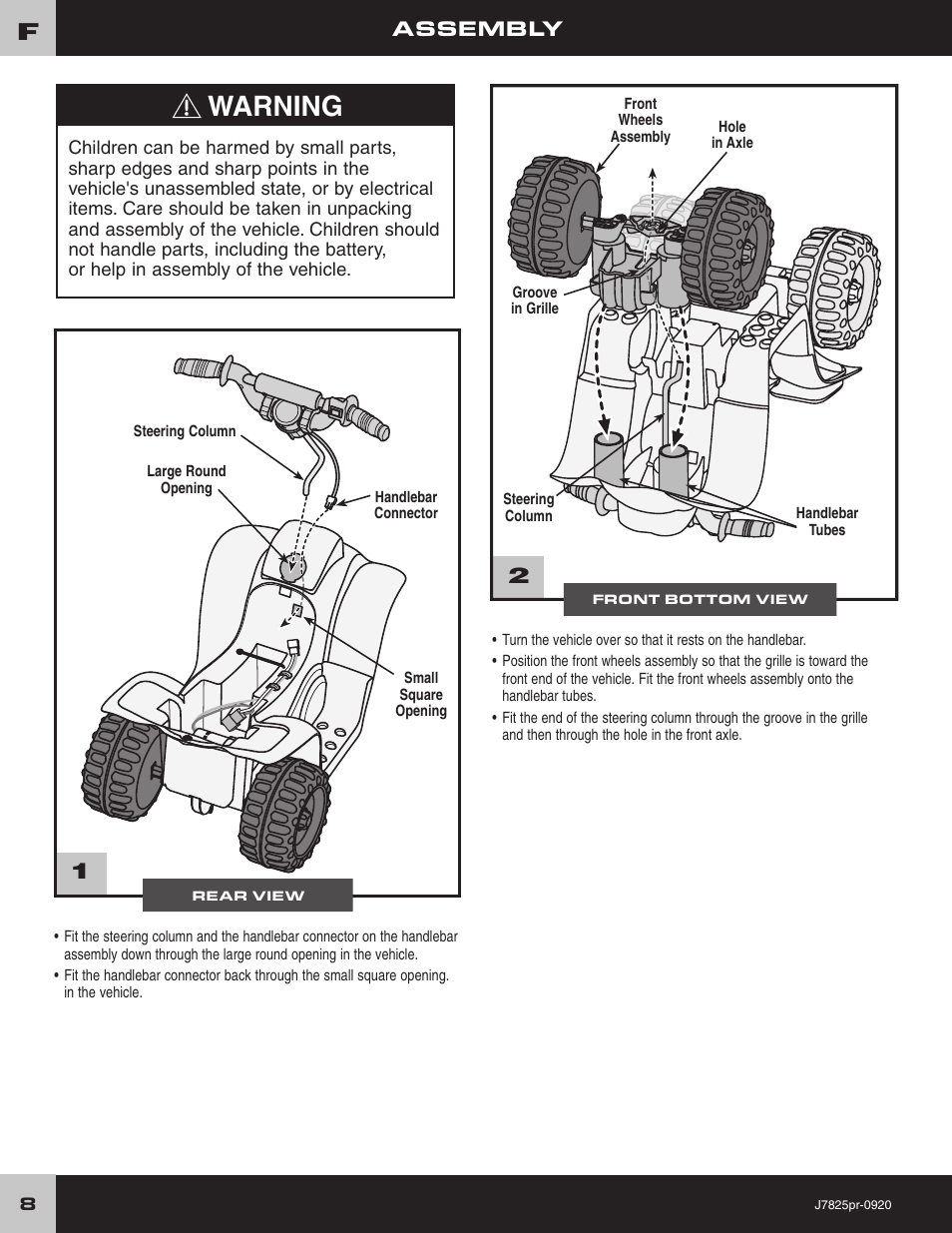 Warning, Assembly | Fisher-Price LIL'QUAD J7825 User Manual | Page 8 / 20