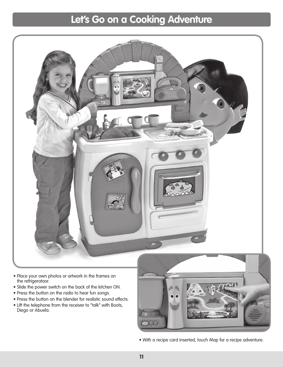 Let’s go on a cooking adventure | Fisher-Price DORA TALKING KITCHEN H1581 User Manual | Page 11 / 12