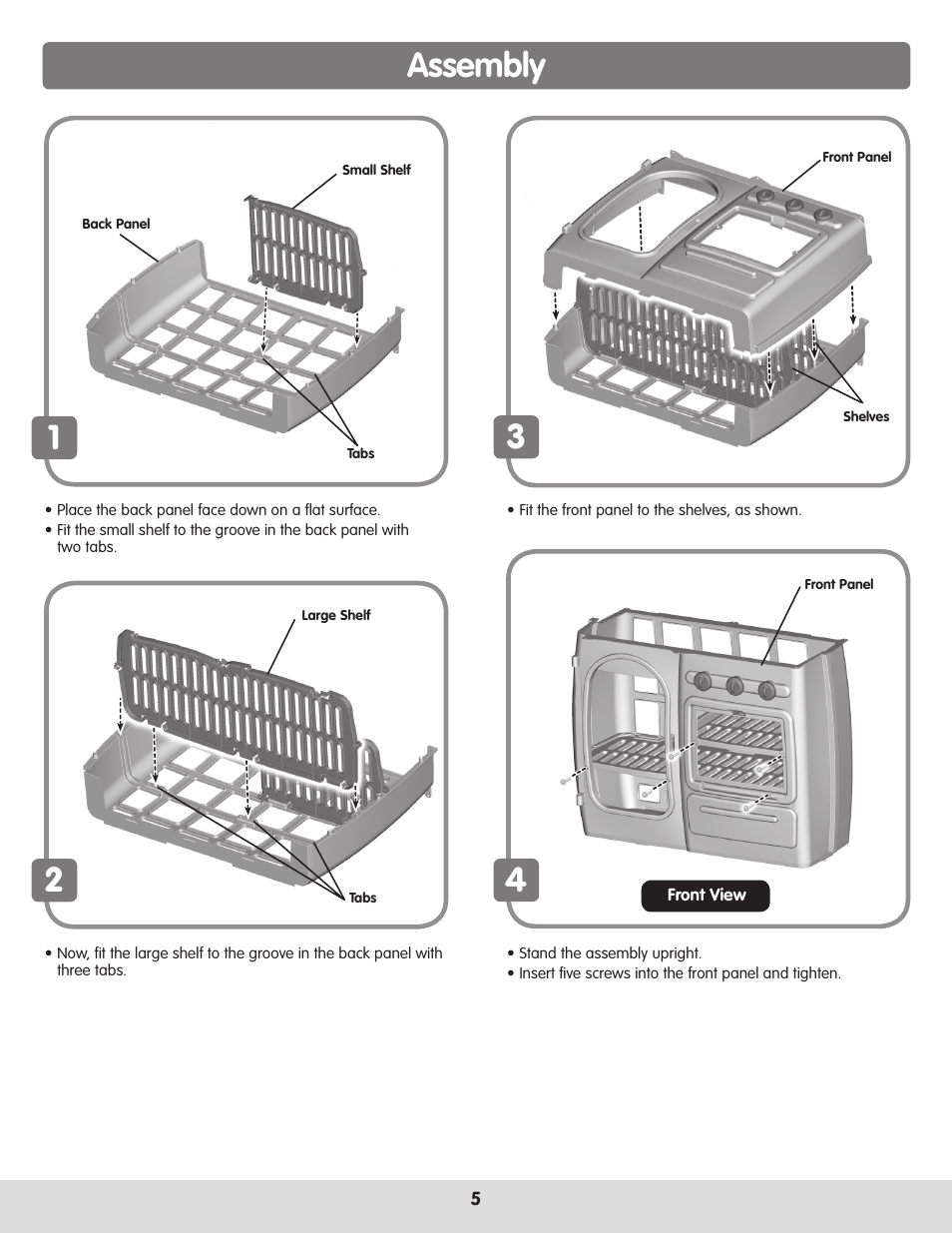 Assembly 1 2 3 | Fisher-Price DORA TALKING KITCHEN H1581 User Manual | Page 5 / 12