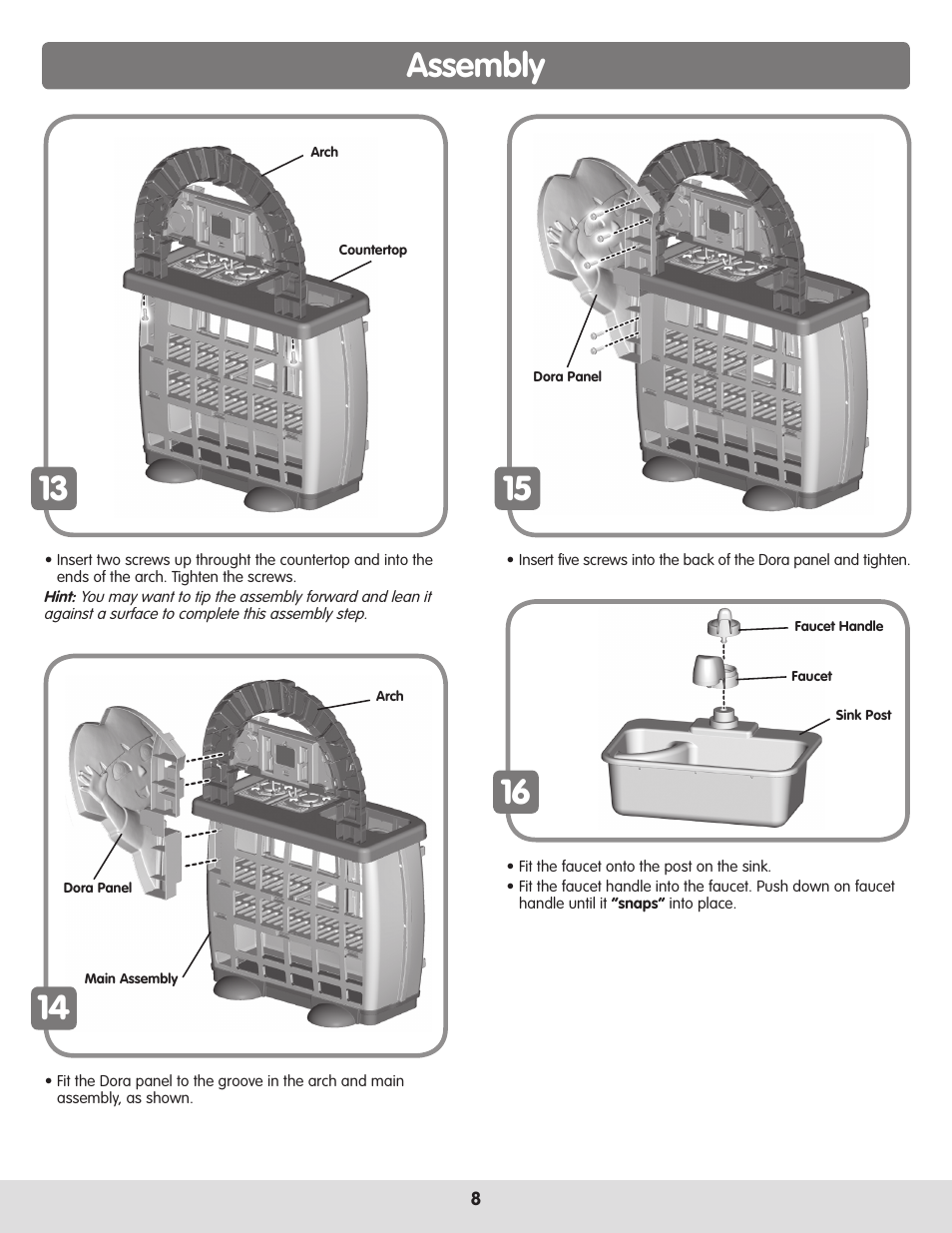 Assembly 14 | Fisher-Price DORA TALKING KITCHEN H1581 User Manual | Page 8 / 12