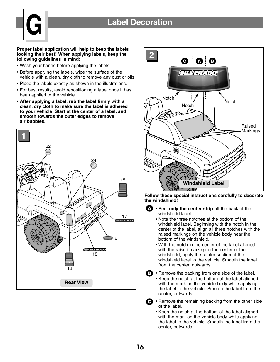 Label decoration | Fisher-Price SILVERADO B1476 User Manual | Page 16 / 28