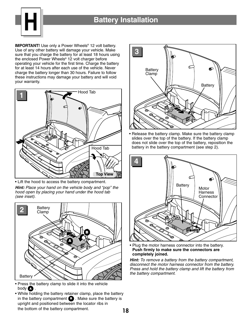 Battery installation | Fisher-Price SILVERADO B1476 User Manual | Page 18 / 28