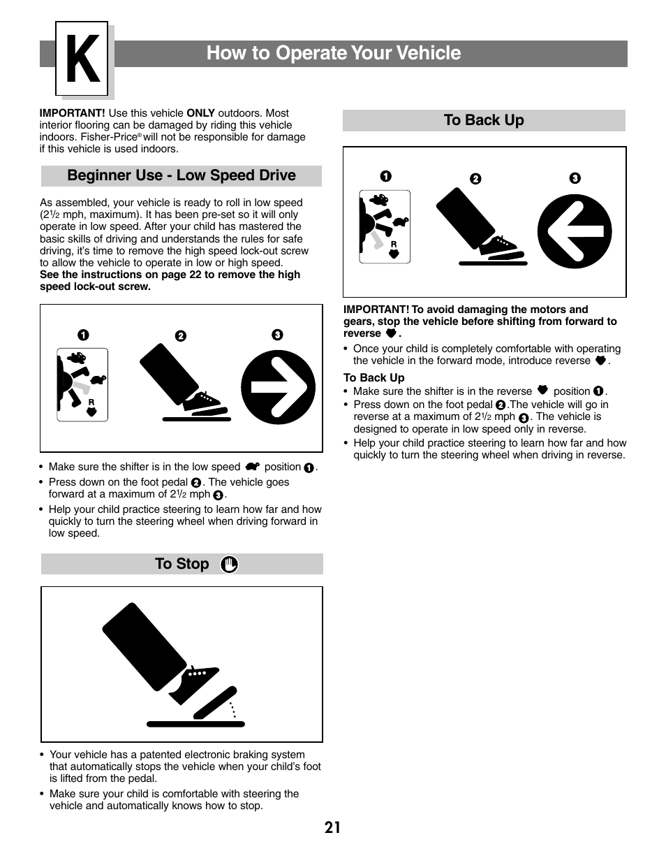 How to operate your vehicle | Fisher-Price SILVERADO B1476 User Manual | Page 21 / 28