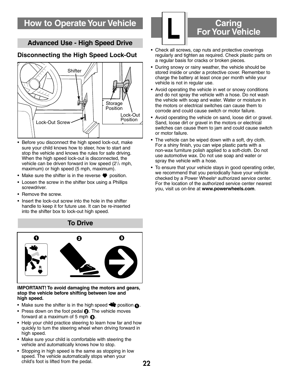 Caring for your vehicle, How to operate your vehicle | Fisher-Price SILVERADO B1476 User Manual | Page 22 / 28