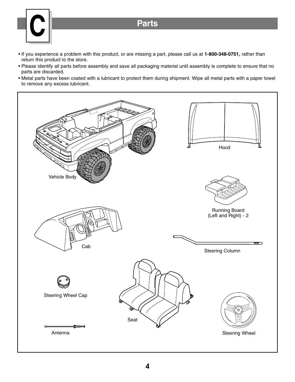 Parts | Fisher-Price SILVERADO B1476 User Manual | Page 4 / 28