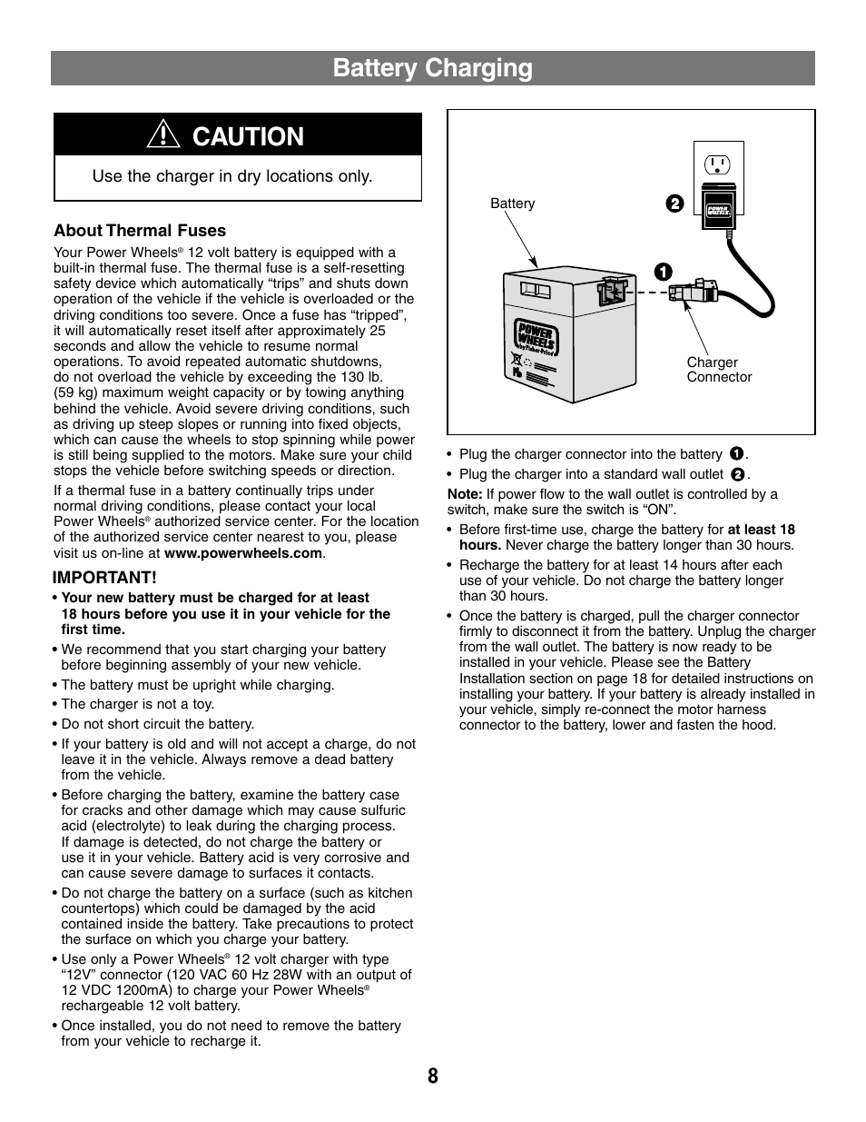 Battery charging, Caution | Fisher-Price SILVERADO B1476 User Manual | Page 8 / 28