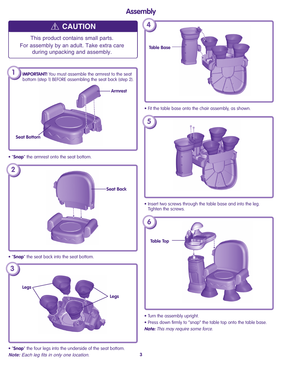 Assembly 4, Caution | Fisher-Price L4889 User Manual | Page 3 / 6