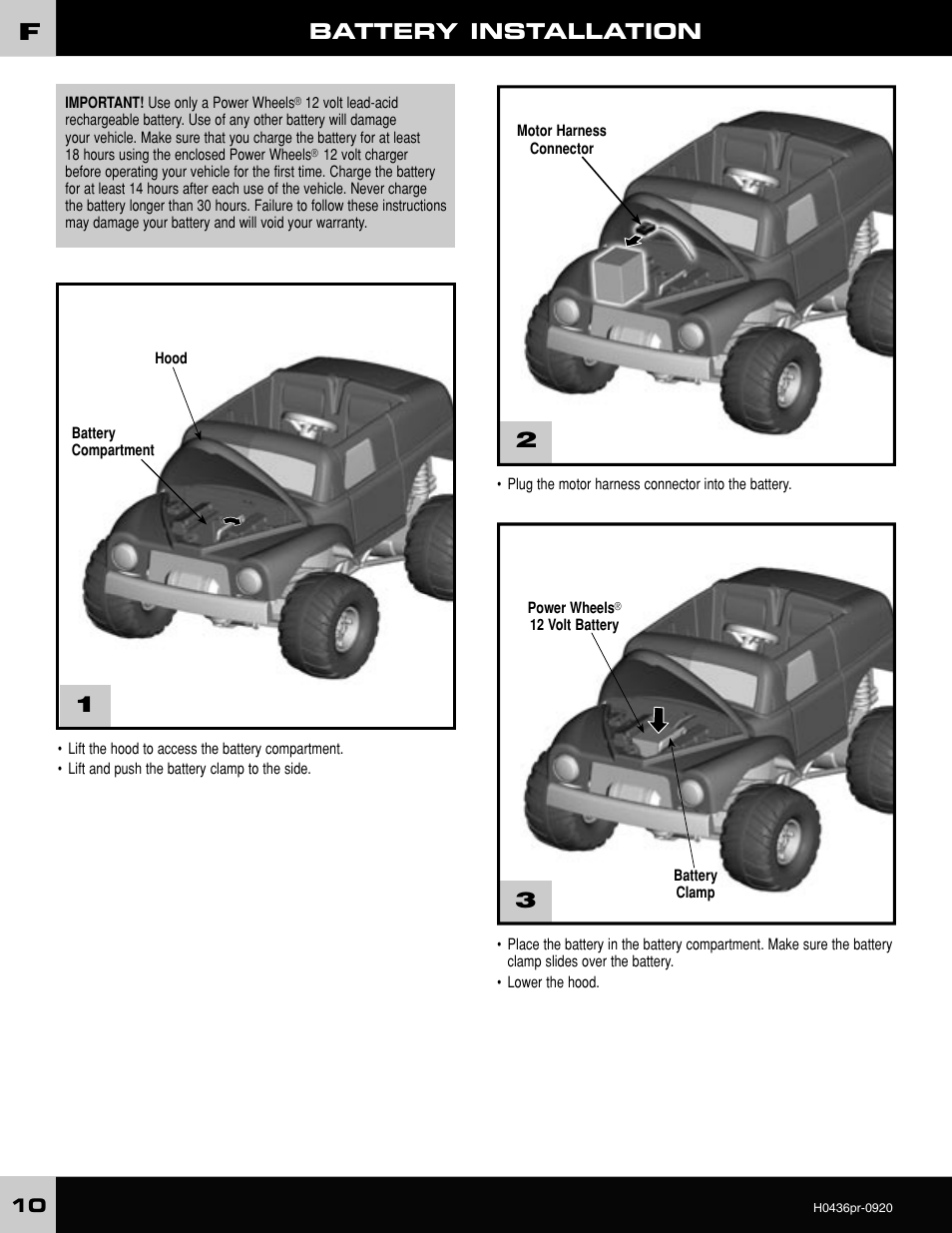 Battery installation | Fisher-Price GRAVE DIGGER H0436 User Manual | Page 10 / 20