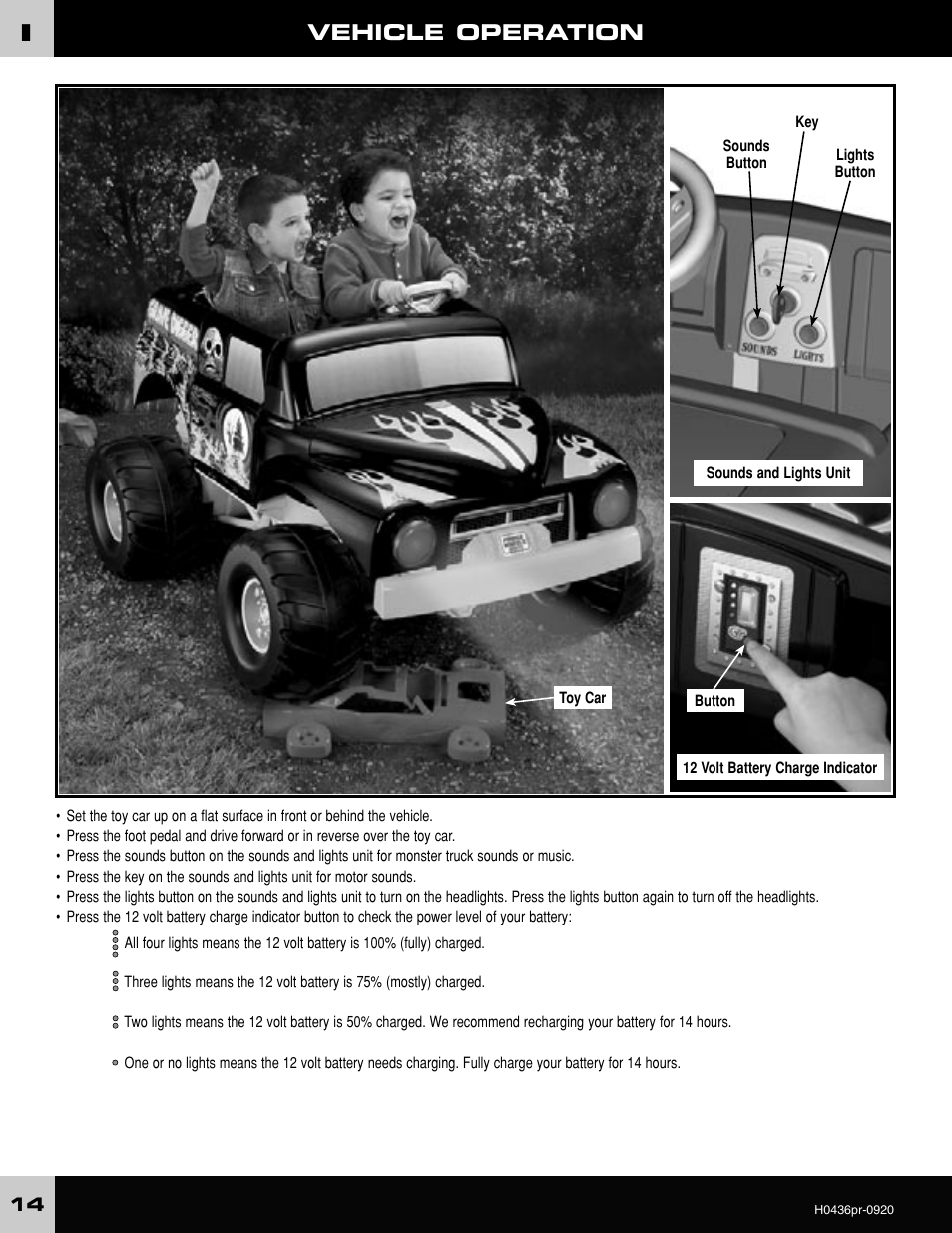 Vehicle operation | Fisher-Price GRAVE DIGGER H0436 User Manual | Page 14 / 20