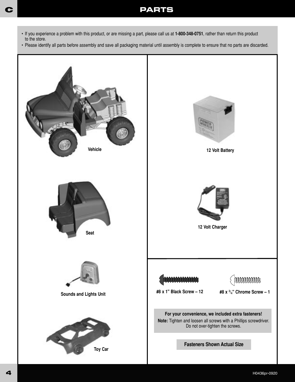 Parts | Fisher-Price GRAVE DIGGER H0436 User Manual | Page 4 / 20