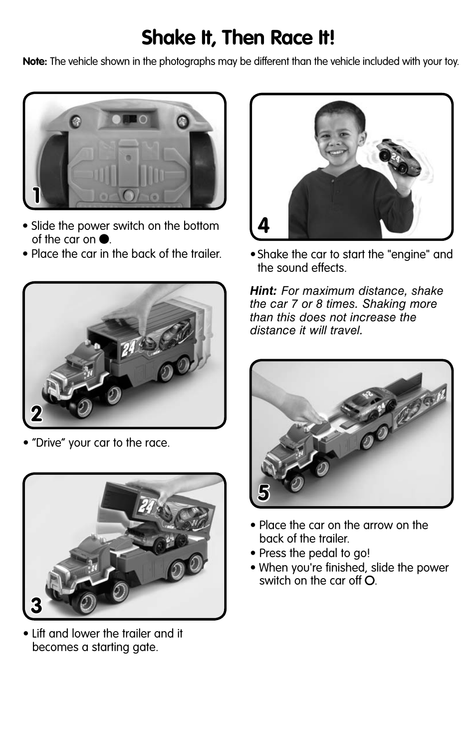 Shake it, then race it | Fisher-Price SHAKE N GO M1030 User Manual | Page 3 / 4
