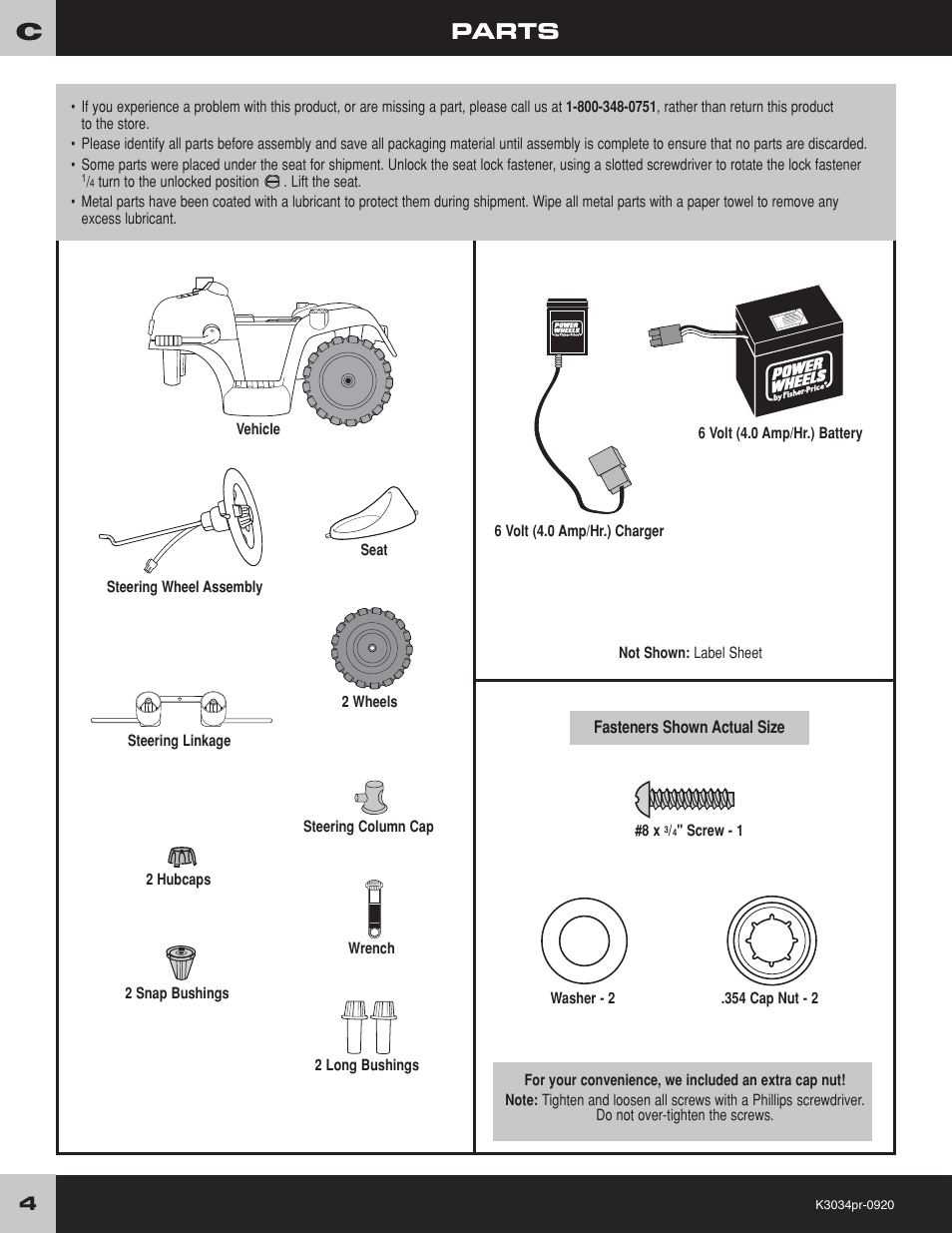 Parts | Fisher-Price POWER WHEELS K3034 User Manual | Page 4 / 20