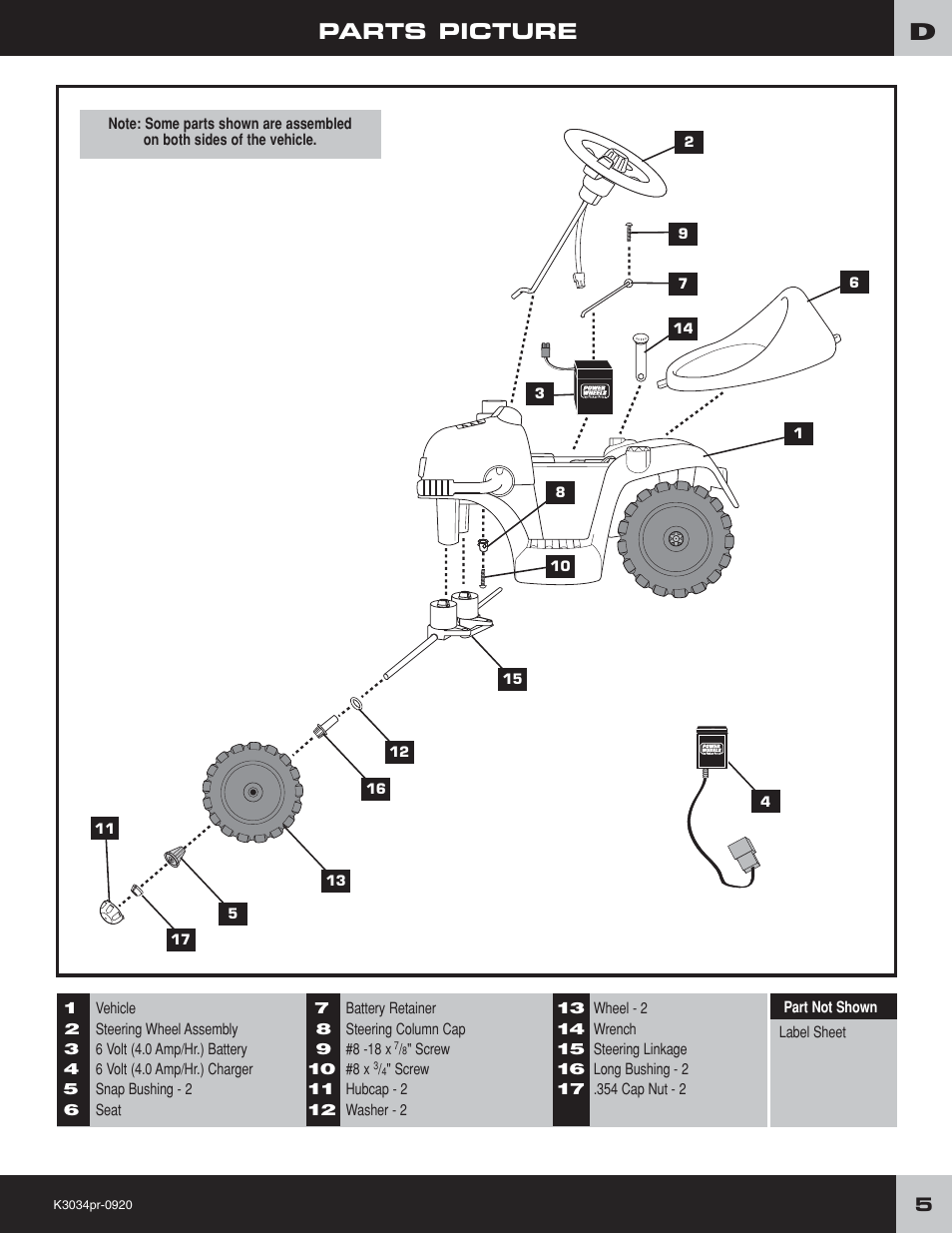 Parts picture | Fisher-Price POWER WHEELS K3034 User Manual | Page 5 / 20