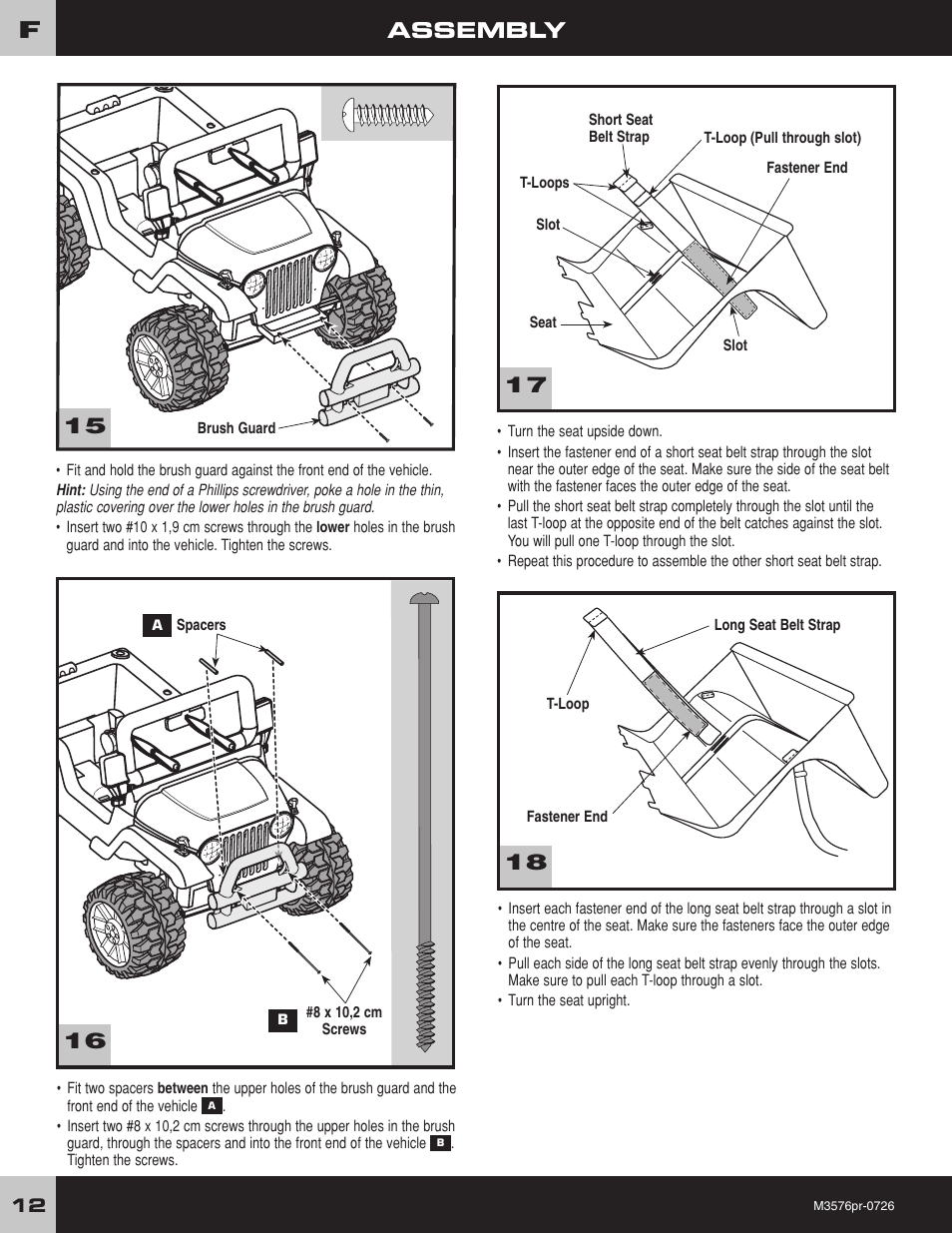 Assembly | Fisher-Price DORA JEEP WRANGLER M3576 User Manual | Page 12 / 28