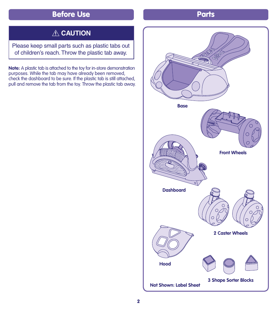 Parts, Before use, Caution | Fisher-Price H8589 User Manual | Page 2 / 8