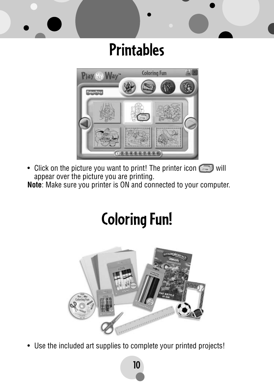 Printables coloring fun | Fisher-Price PLAYMYWAY R4567 User Manual | Page 10 / 12