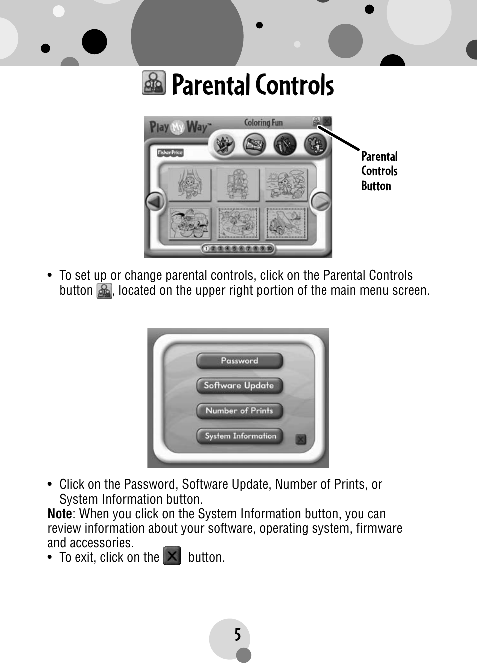 Parental controls | Fisher-Price PLAYMYWAY R4567 User Manual | Page 5 / 12