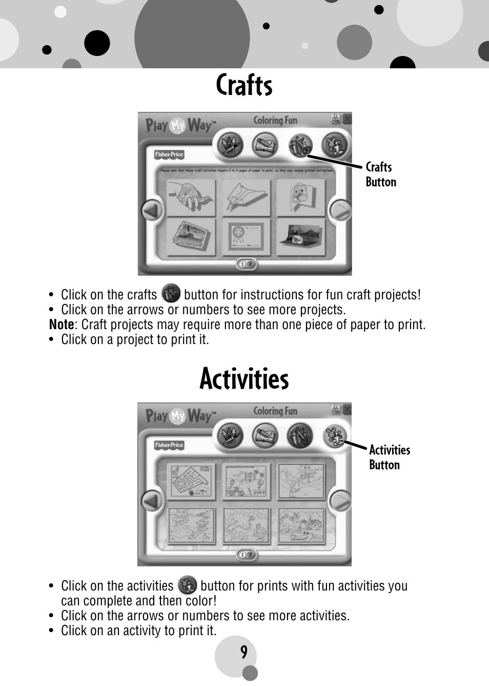 Crafts, Activities | Fisher-Price PLAYMYWAY R4567 User Manual | Page 9 / 12
