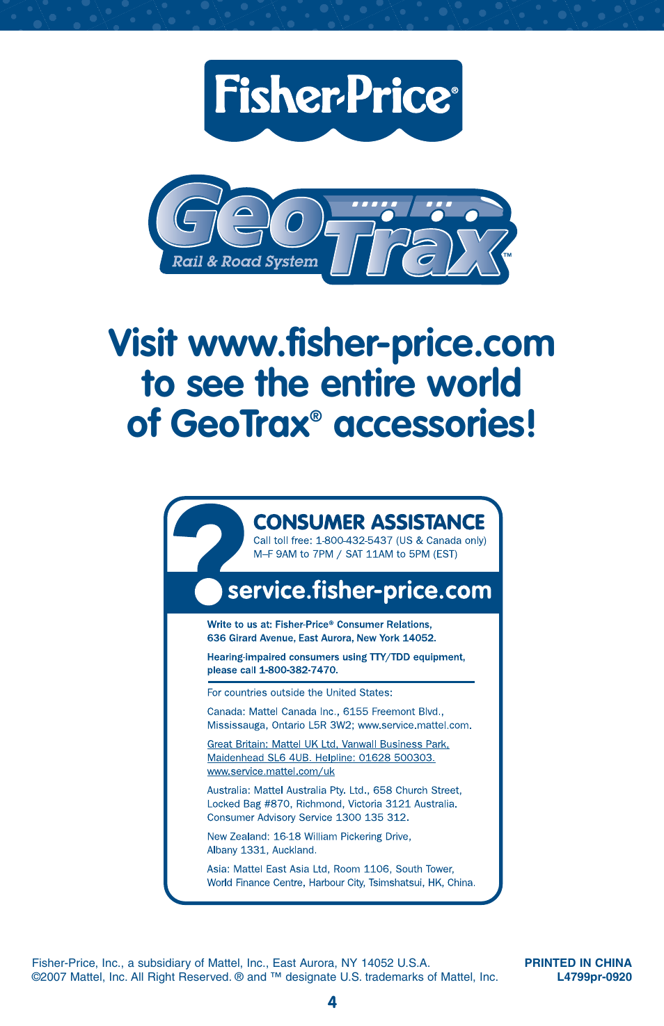 Accessories | Fisher-Price GEO TRAX L4799 User Manual | Page 4 / 6