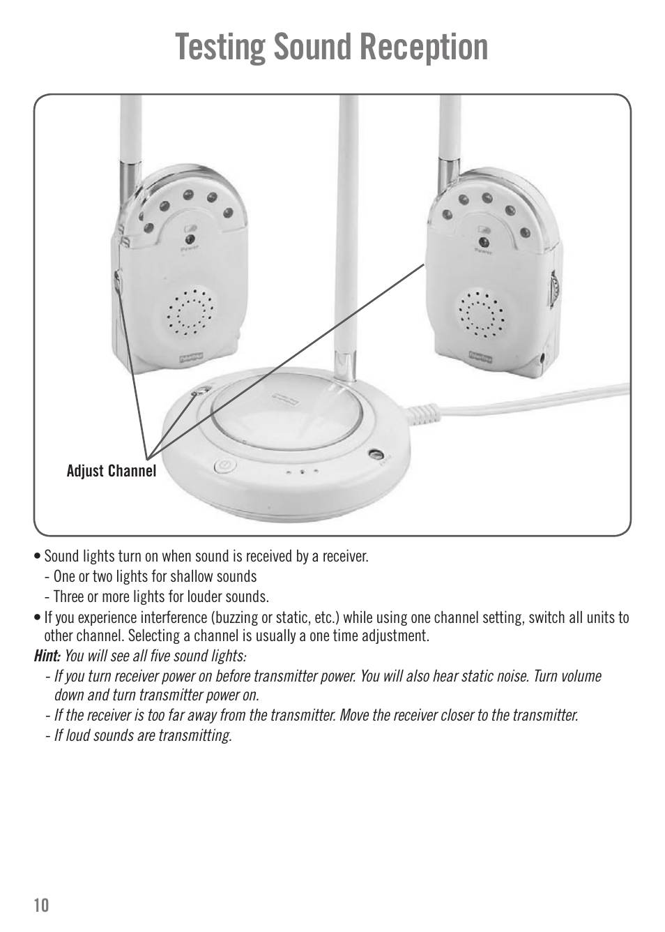 Testing sound reception | Fisher-Price N3216 User Manual | Page 10 / 16