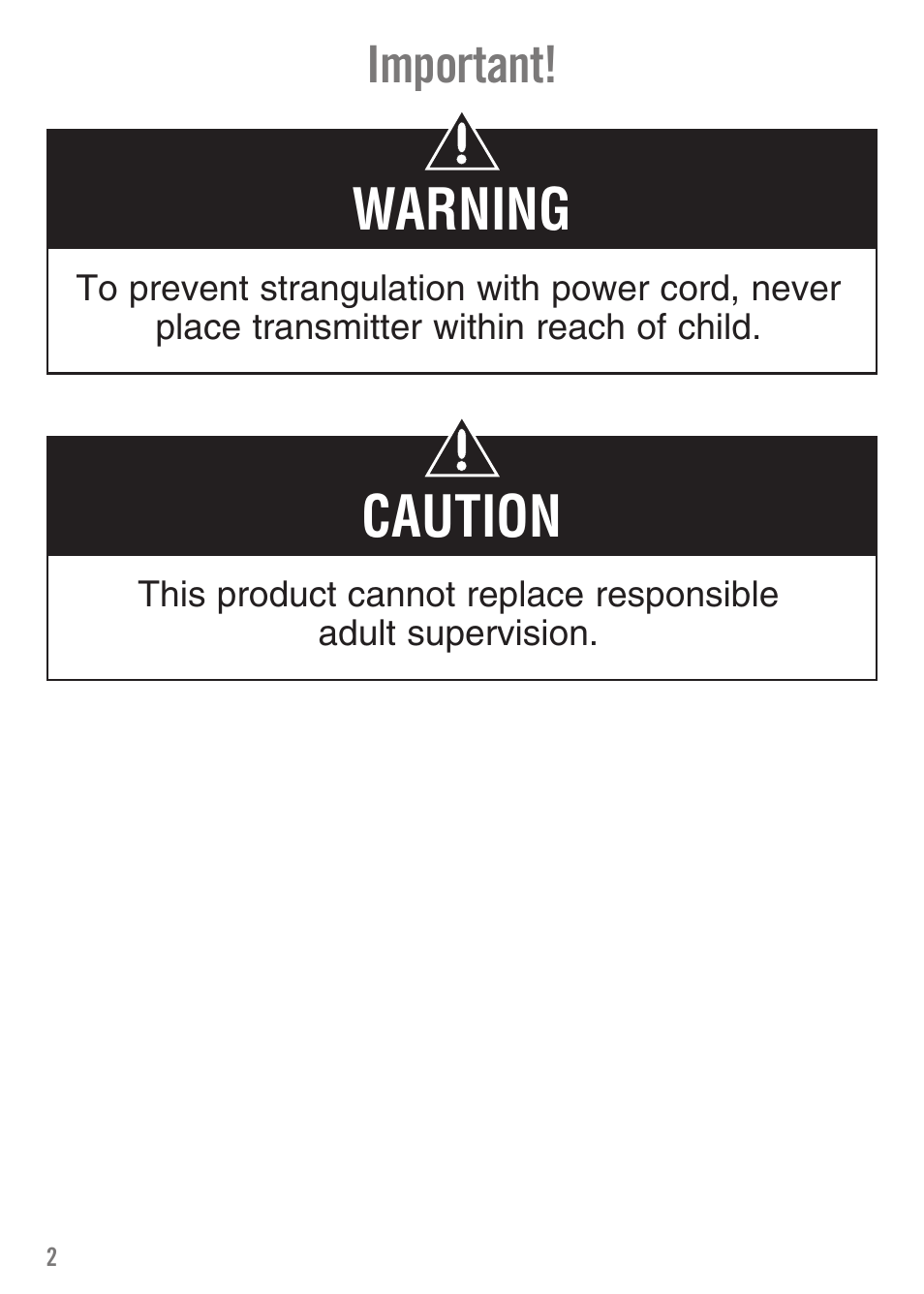 Warning, Caution, Important | Fisher-Price N3216 User Manual | Page 2 / 16