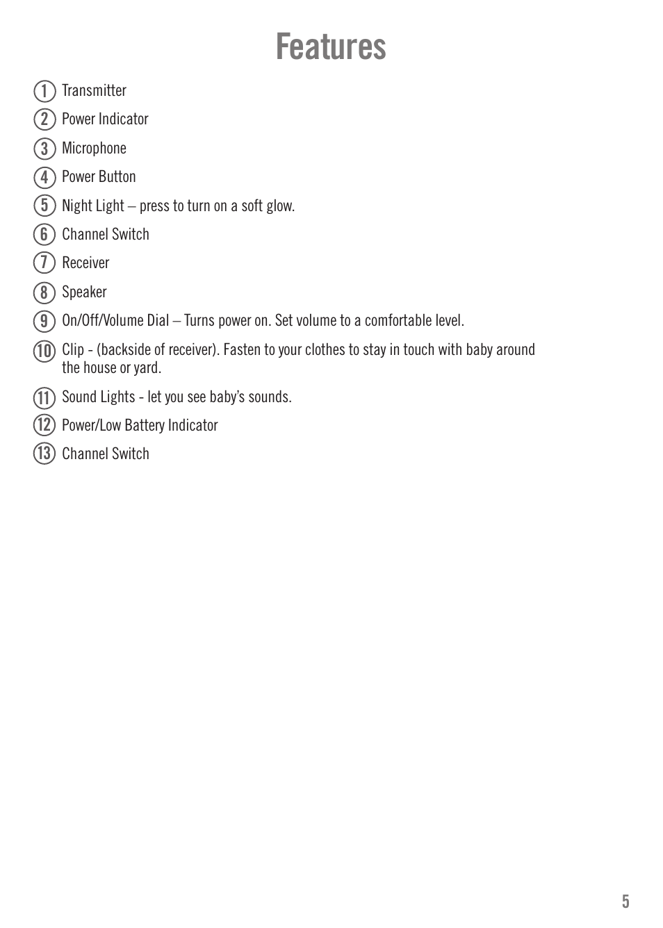 Features | Fisher-Price N3216 User Manual | Page 5 / 16