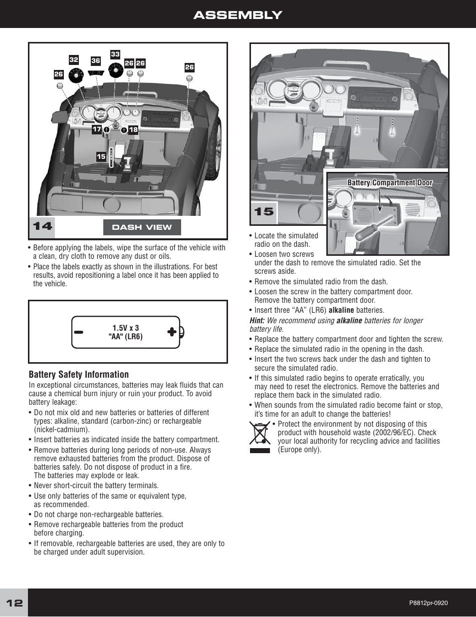 Assembly | Fisher-Price P8812 User Manual | Page 12 / 28