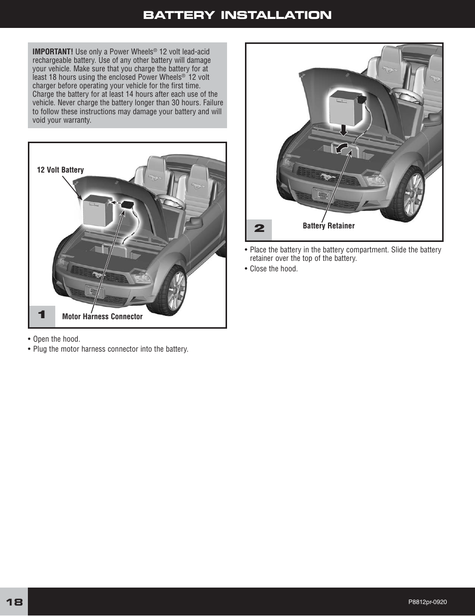 Battery installation | Fisher-Price P8812 User Manual | Page 18 / 28
