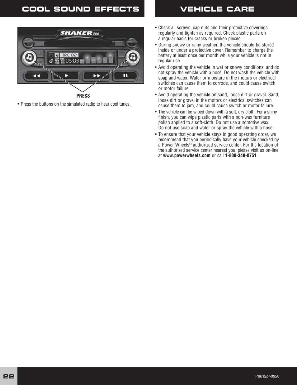 Vehicle care cool sound effects | Fisher-Price P8812 User Manual | Page 22 / 28