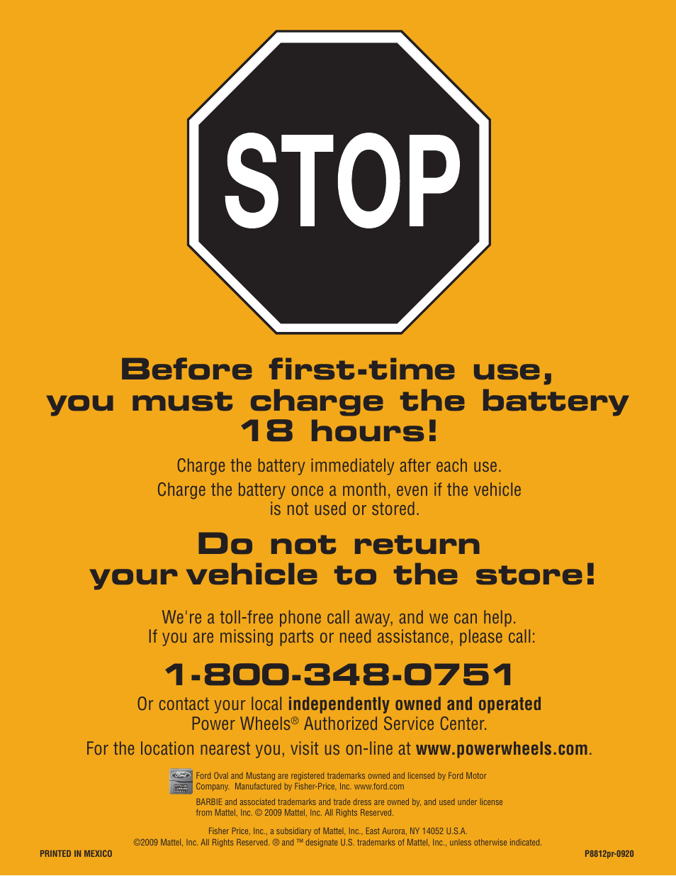 Do not return your vehicle to the store | Fisher-Price P8812 User Manual | Page 28 / 28