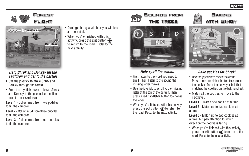 Forest flight sounds from the trees, Baking with gingy | Fisher-Price T3856 User Manual | Page 5 / 8