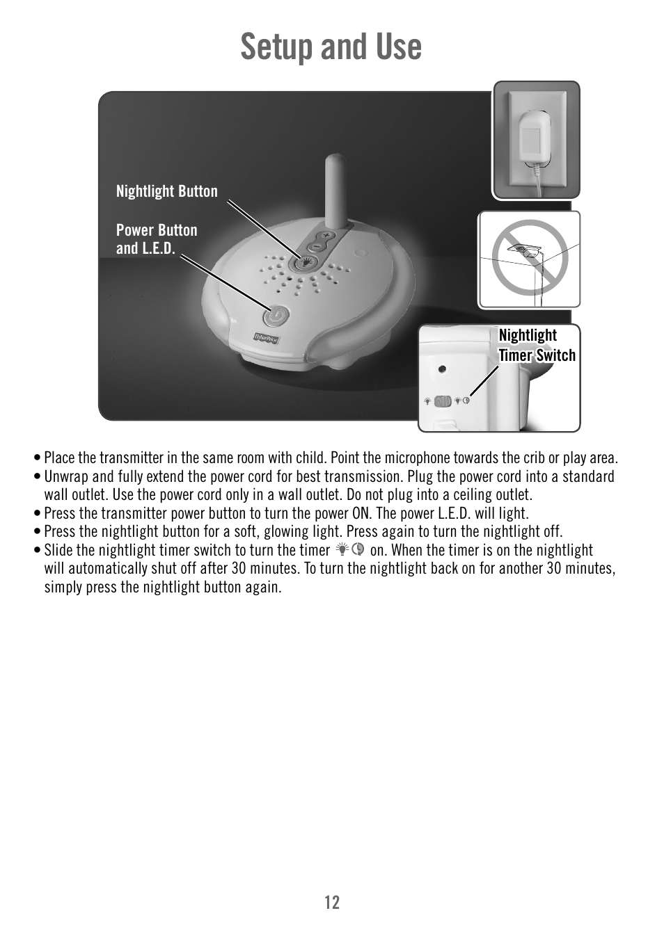 Setup and use | Fisher-Price T4841 User Manual | Page 12 / 16